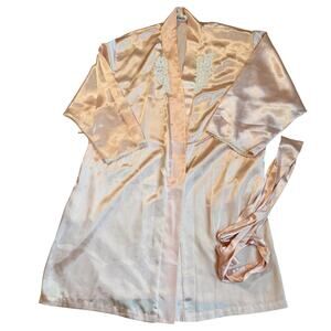 Vintage Natori Classics, Light Pink, Lace Detailed, Satin Short, Belted, Robe- L